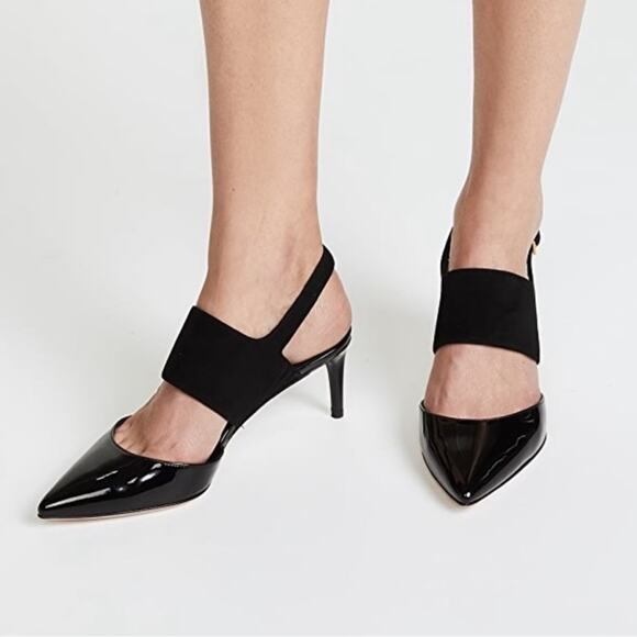 Tory Burch Ashton Black Suede Leather‎ Slingback Kitten Heel Sandal Pumps Sz 9